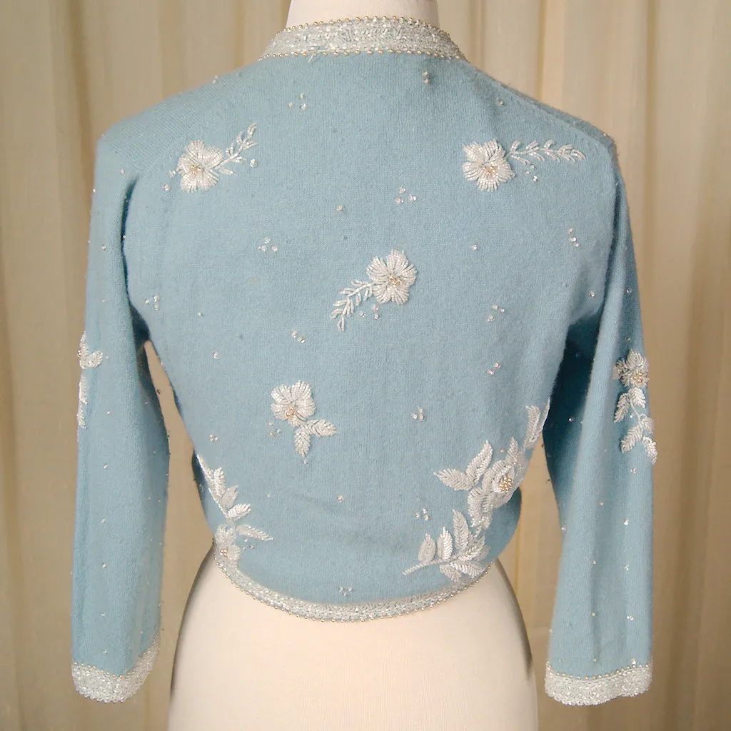 1950s Blue Beaded Cardigan