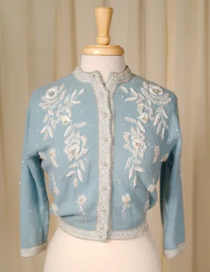 1950s Blue Beaded Cardigan