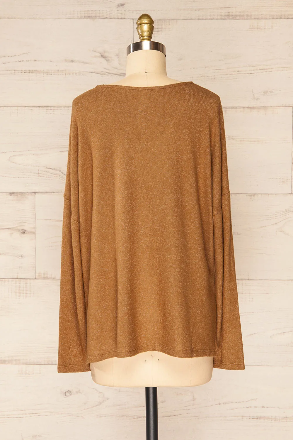 Ancone Camel | Long Sleeve V-Neck Top