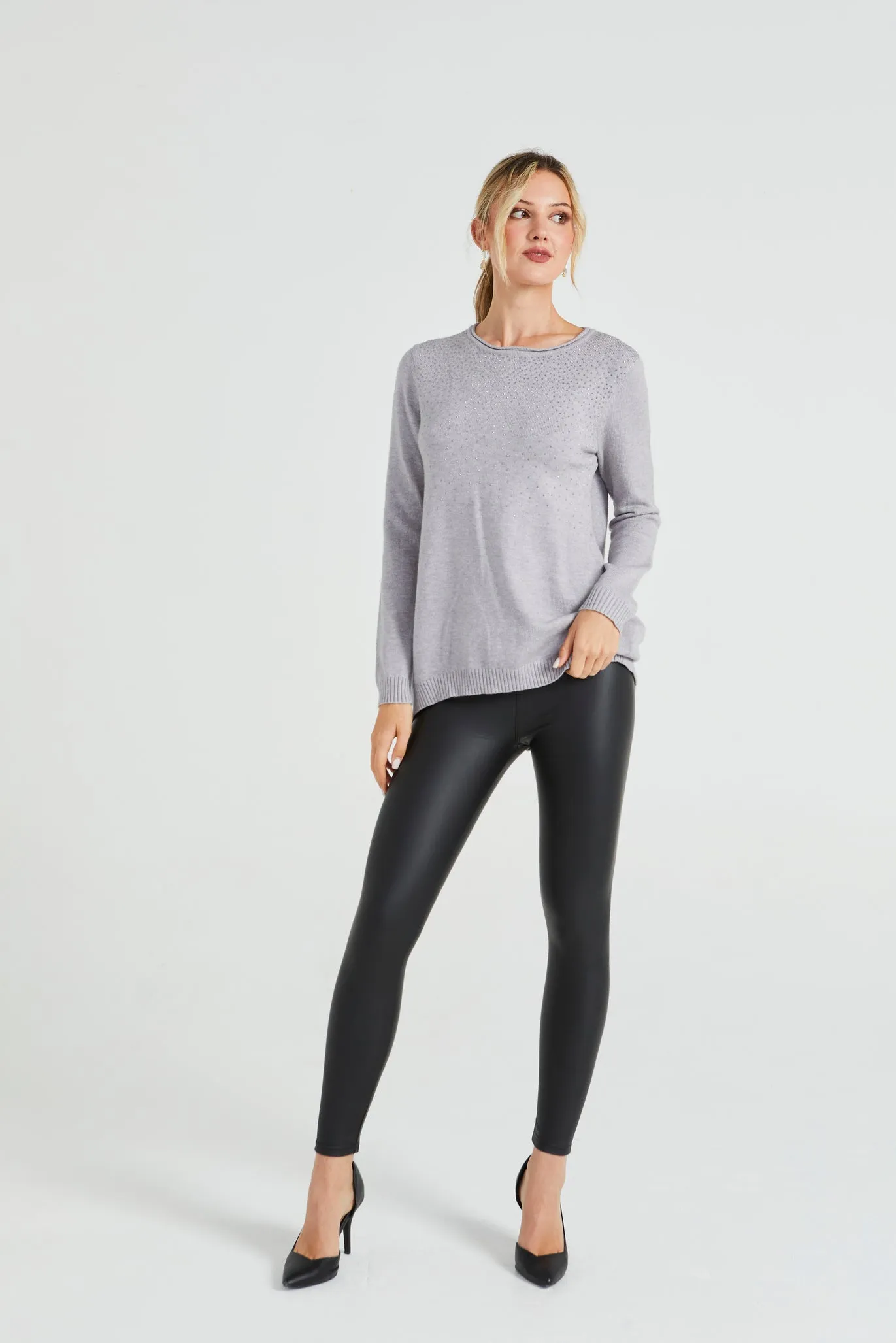 Angeleye Sequin Knit Jumper With Buttoned Back