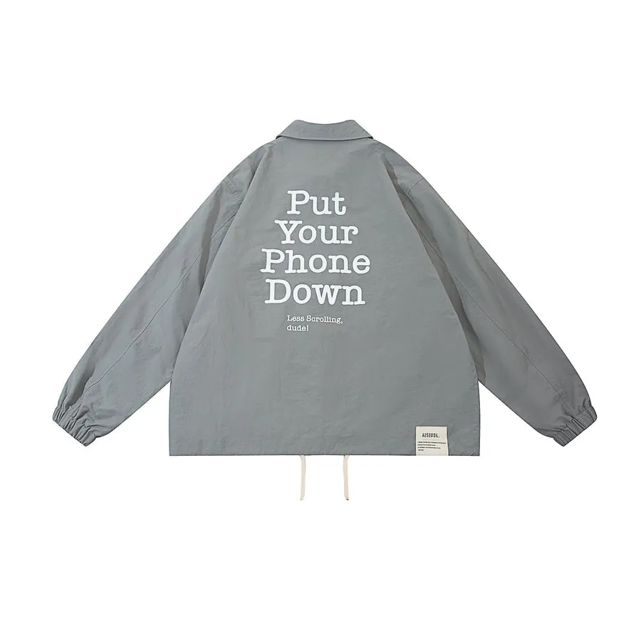 A[S]USL PHONE DOWN COACH JACKET-GREY