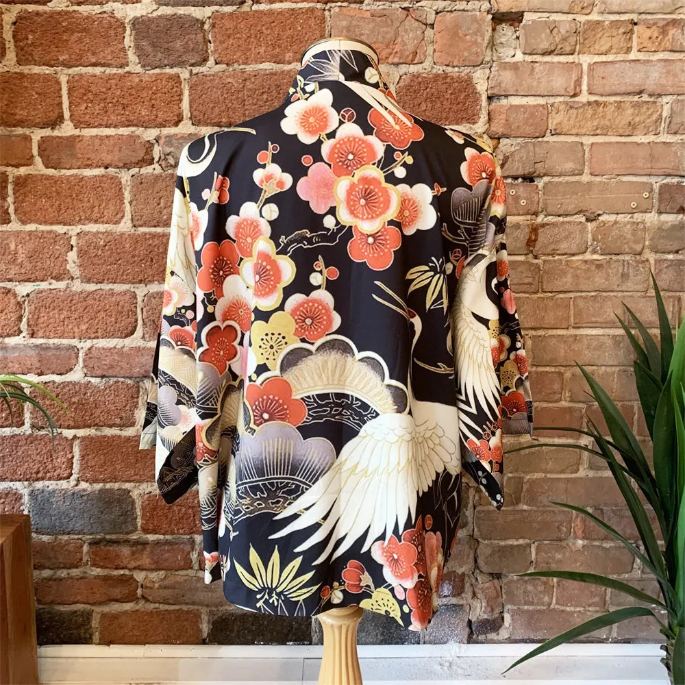 Black Floral Crane Kimono Shirt | Anime Kimono