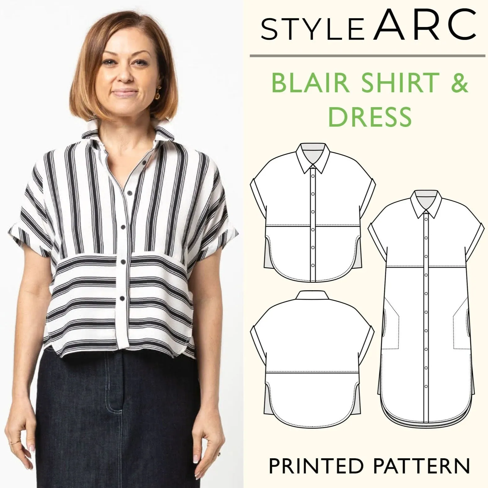 Blair Shirt & Dress Sewing Pattern by Style Arc, US Sizes 0-26