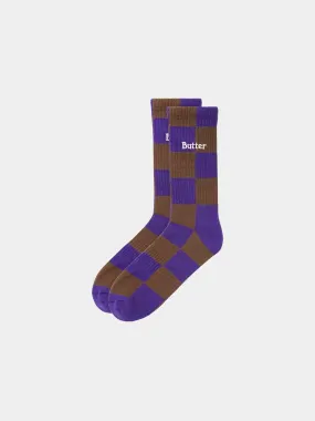 Butter Goods Checkered Socks - Brown / Indigo