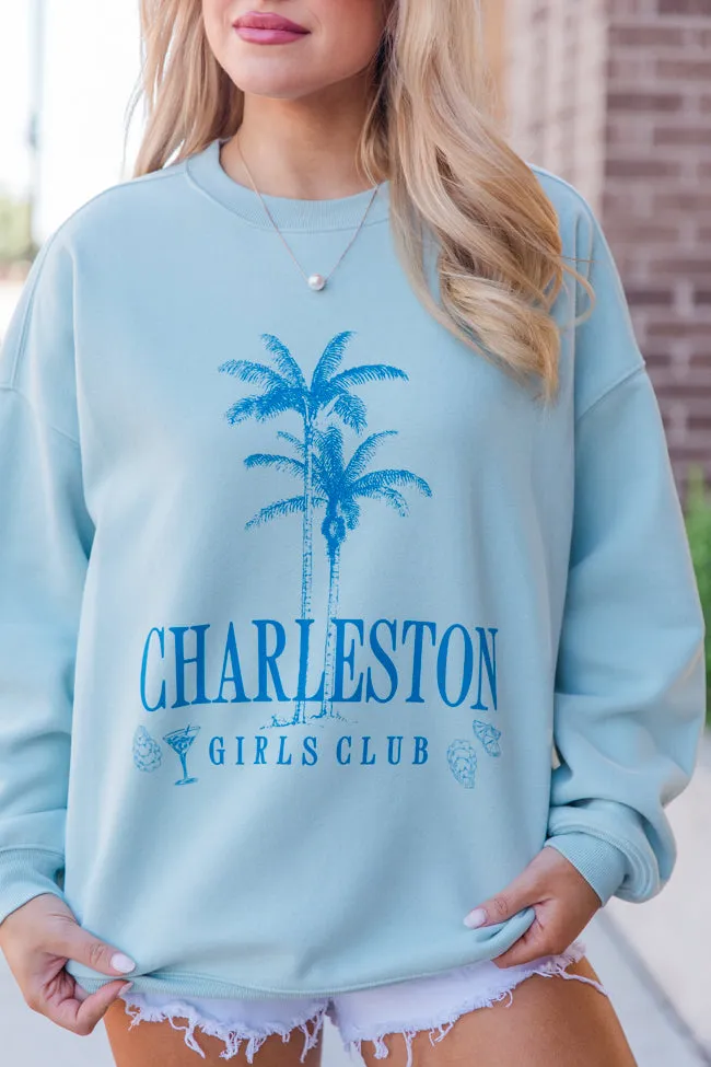 Charleston Girls Social Club Light Blue Oversized Graphic Sweatshirt