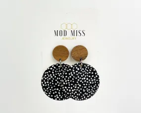 Cork Leather Round Earring Black & White Confetti