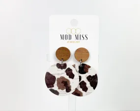 Cork Leather Round Earring Cow Print