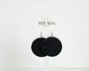 Cork Leather Round Earring Fine Glitter Black