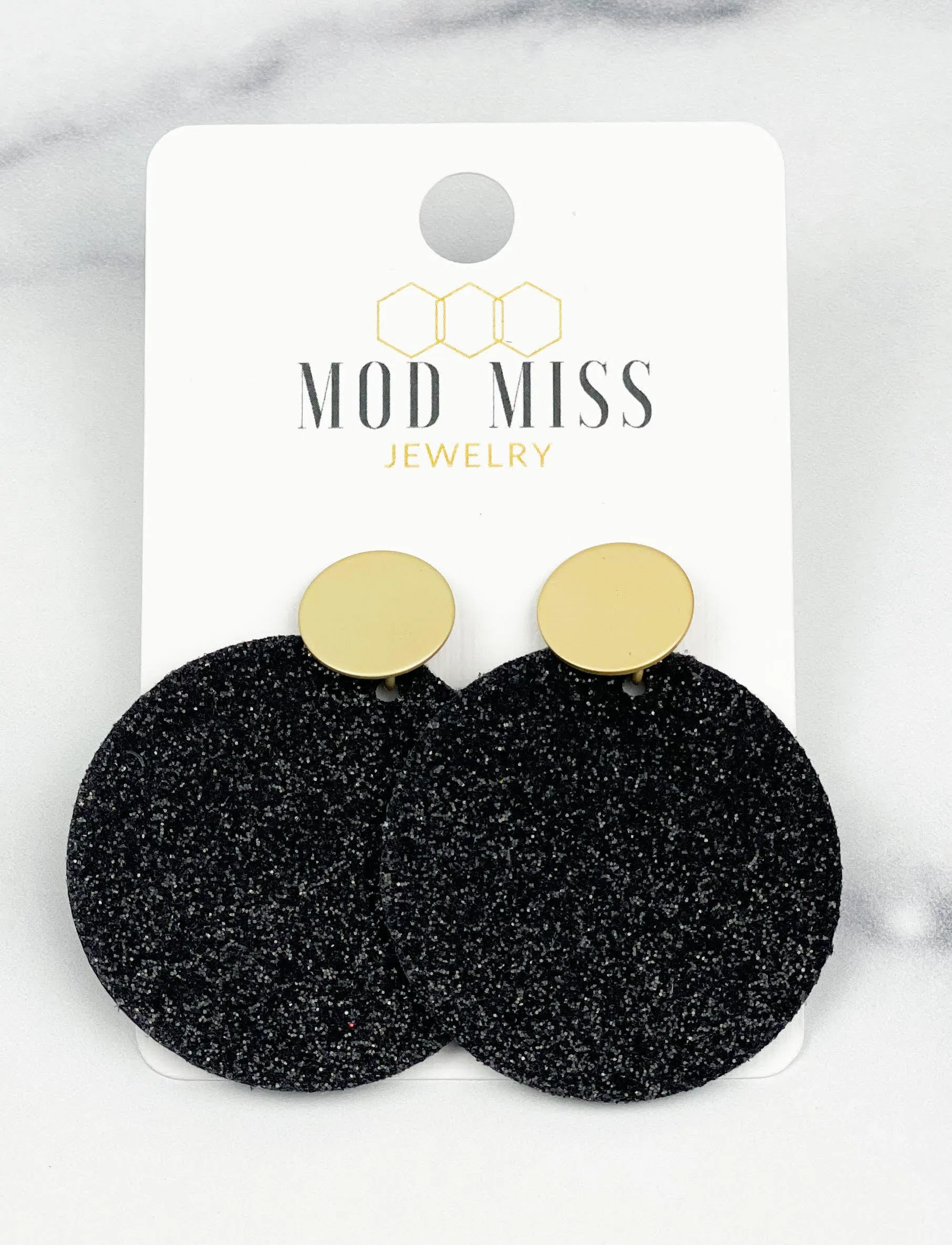 Cork Leather Round Earring Fine Glitter Black