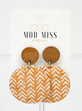 Cork Leather Round Earring Mustard Chevron