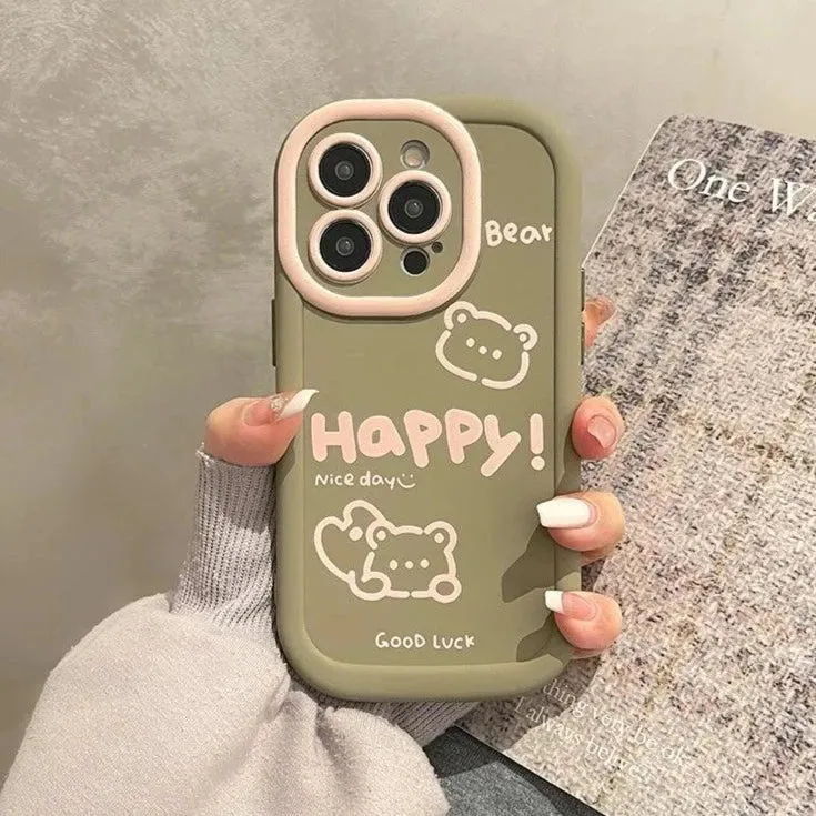 Cute Bear Phone Case with Hand Strap Rope for iPhone 11, 12, 13, 14, 15 Pro Max