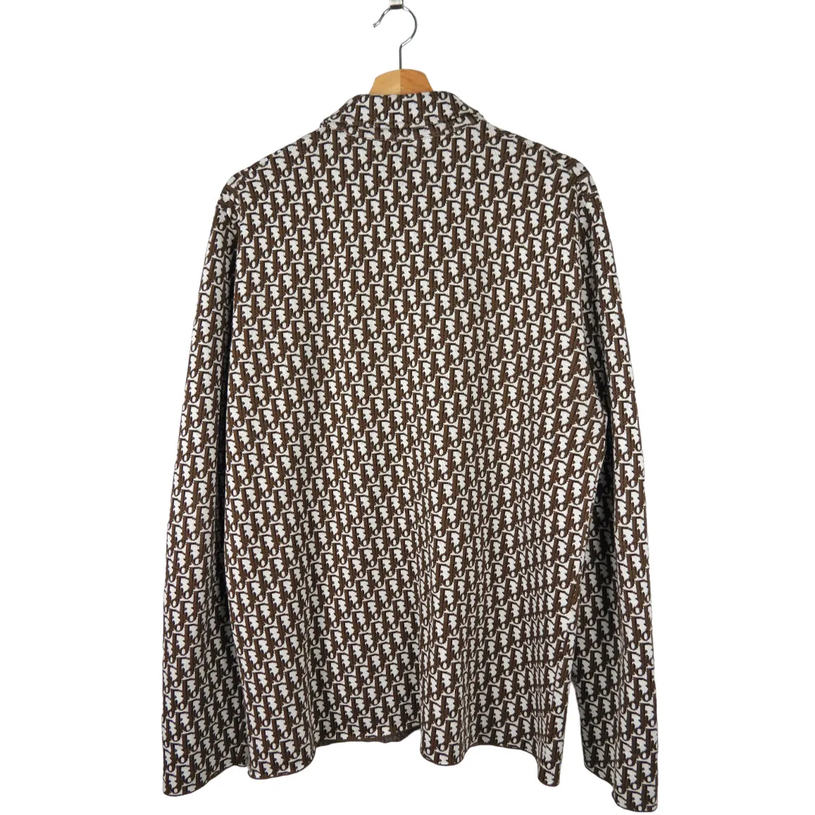 Dior Brown Oblique Monogram Knit Jersey Button Down Shirt - L