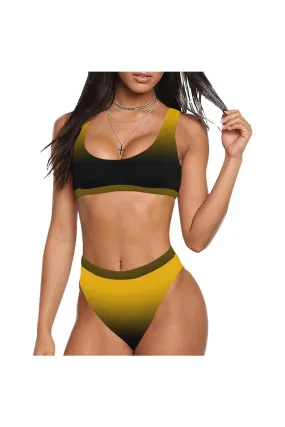 Fade Gold to Black Sport Top & High-Waist Bikini Swimsuit