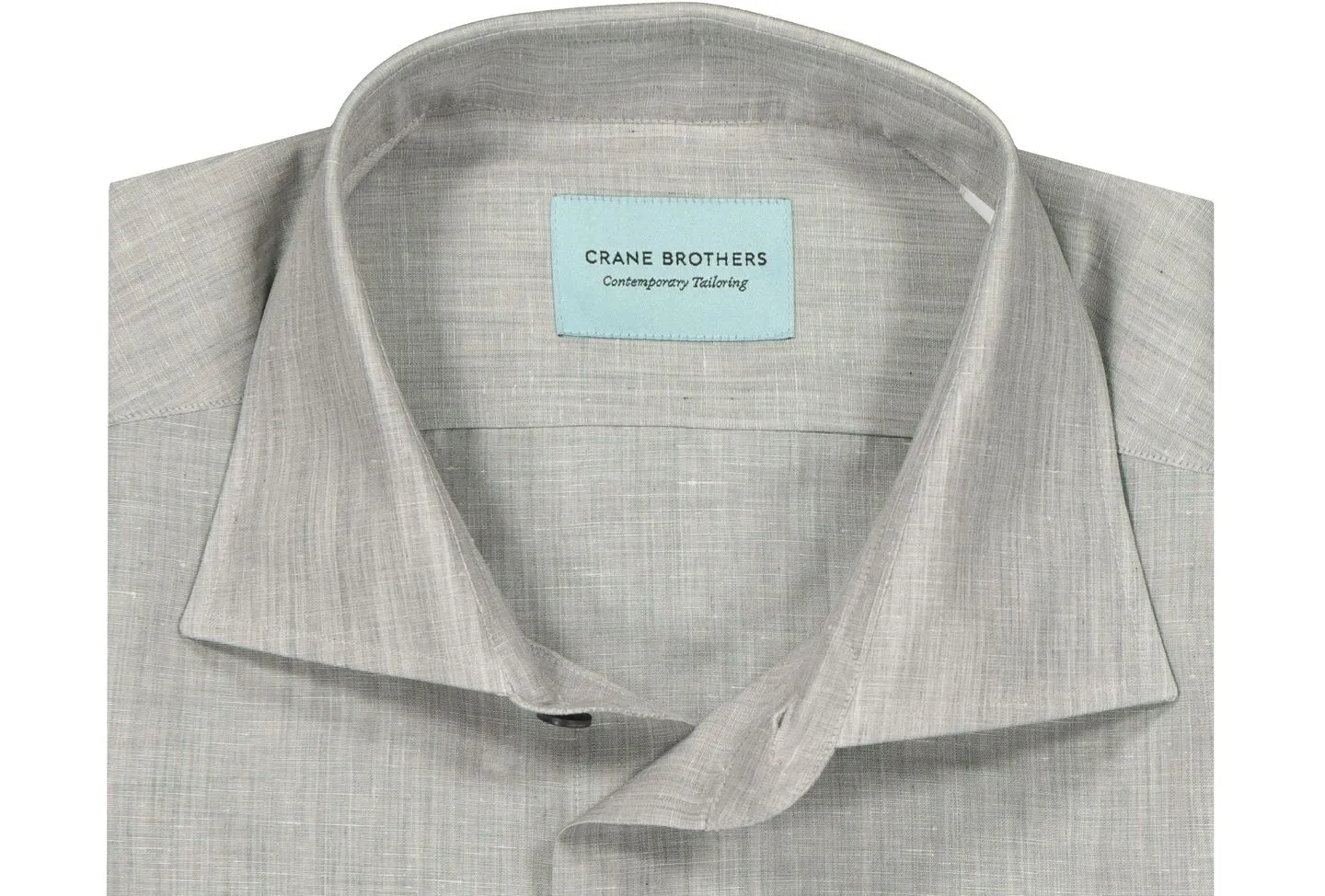 Flint Grey Cotton-Linen Melange Spread-Collar Shirt