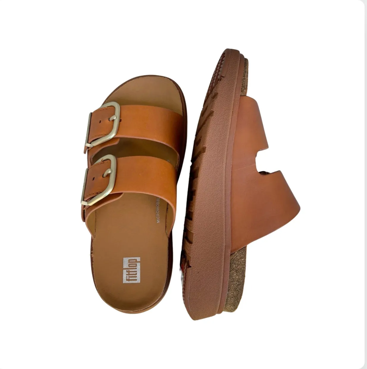 Gen Buckle Two Bar Tan Leather Slide