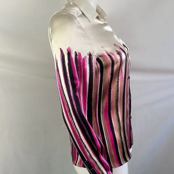 GianniVersace Pink Multi Striped Cream Silk Blouse