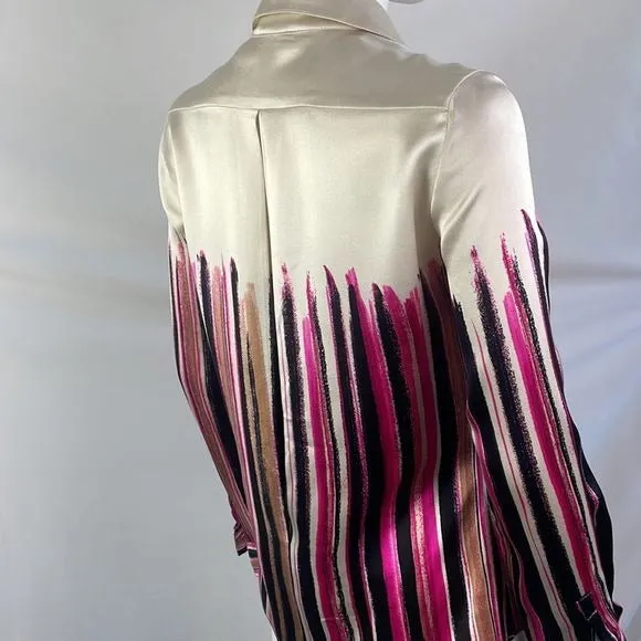 GianniVersace Pink Multi Striped Cream Silk Blouse