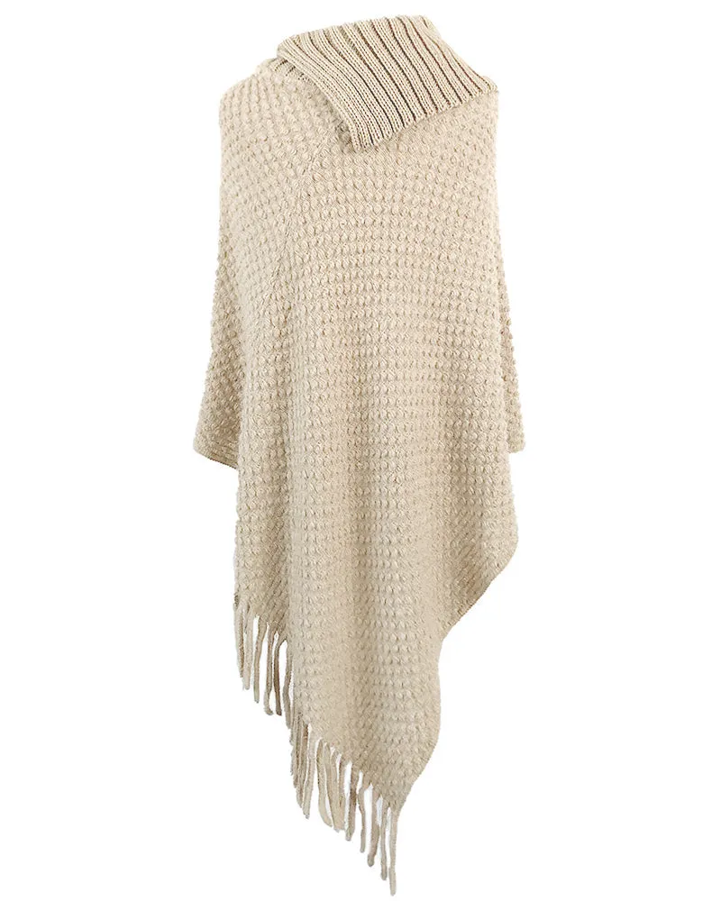 Haute Edition Women's Foldover Button Neck Sweater Knit Poncho. One size fits all (S-XL).