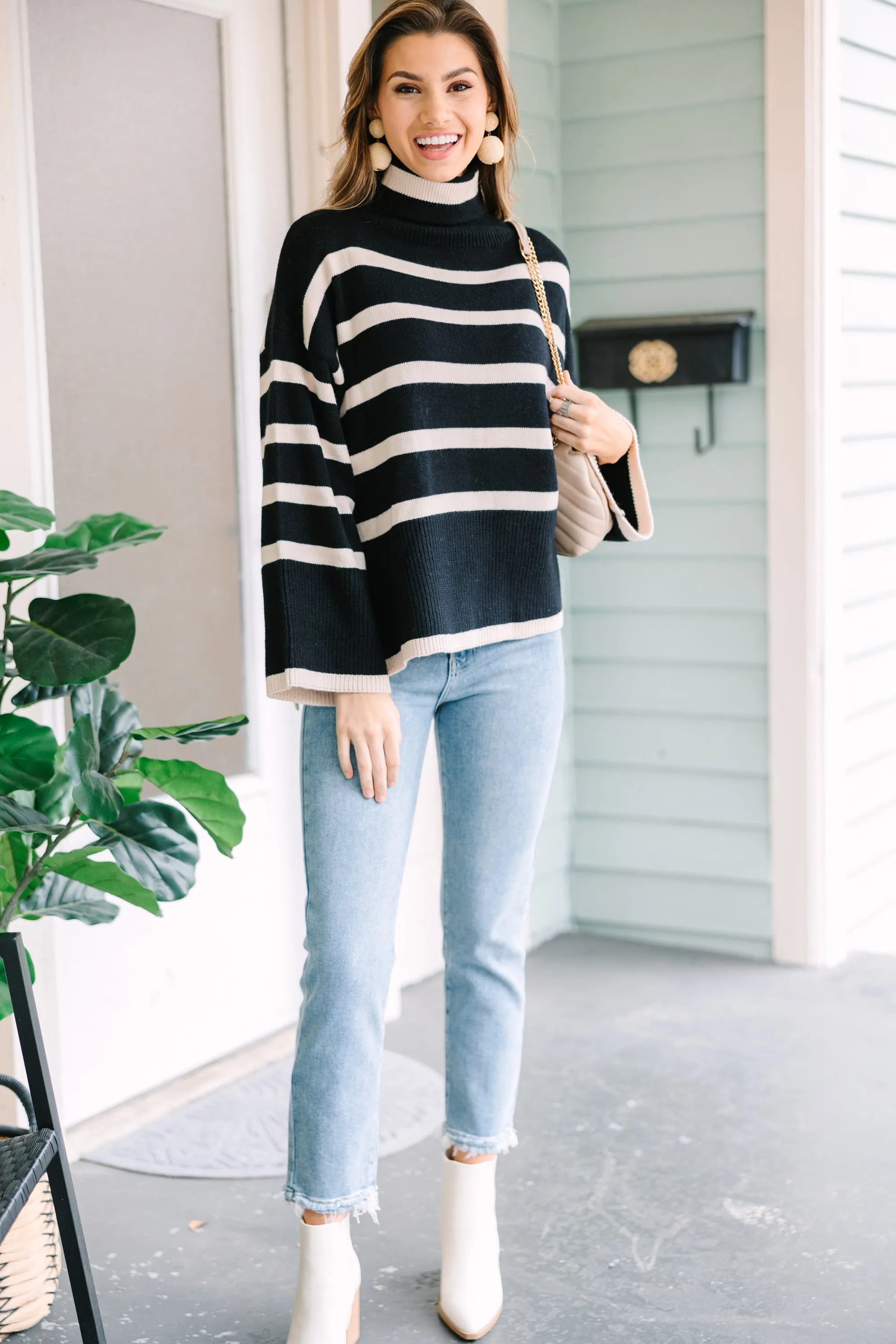 Have Your Fun Black Striped Turtleneck Sweater