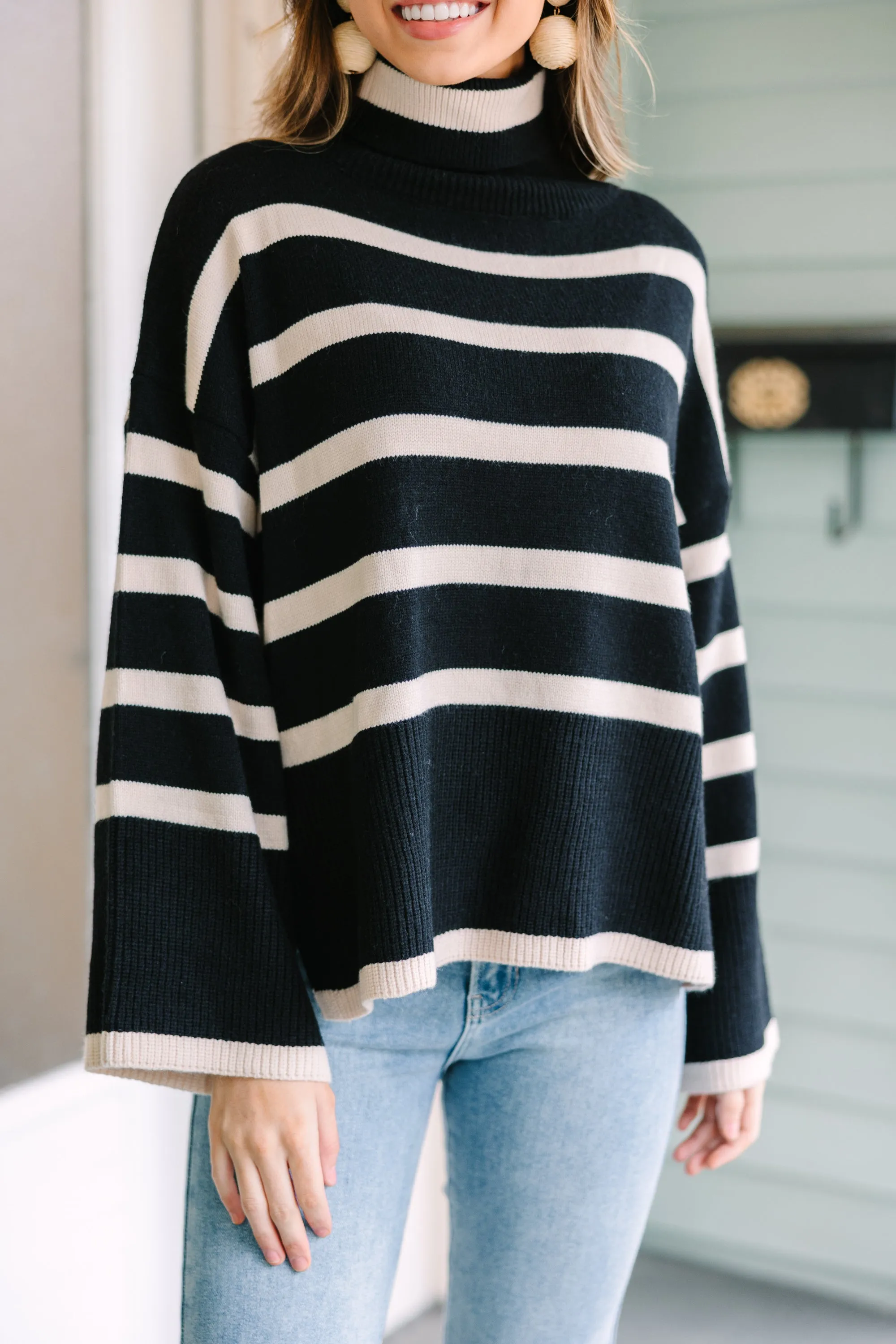 Have Your Fun Black Striped Turtleneck Sweater