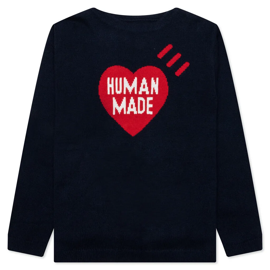 Heart Knit Sweater - Navy