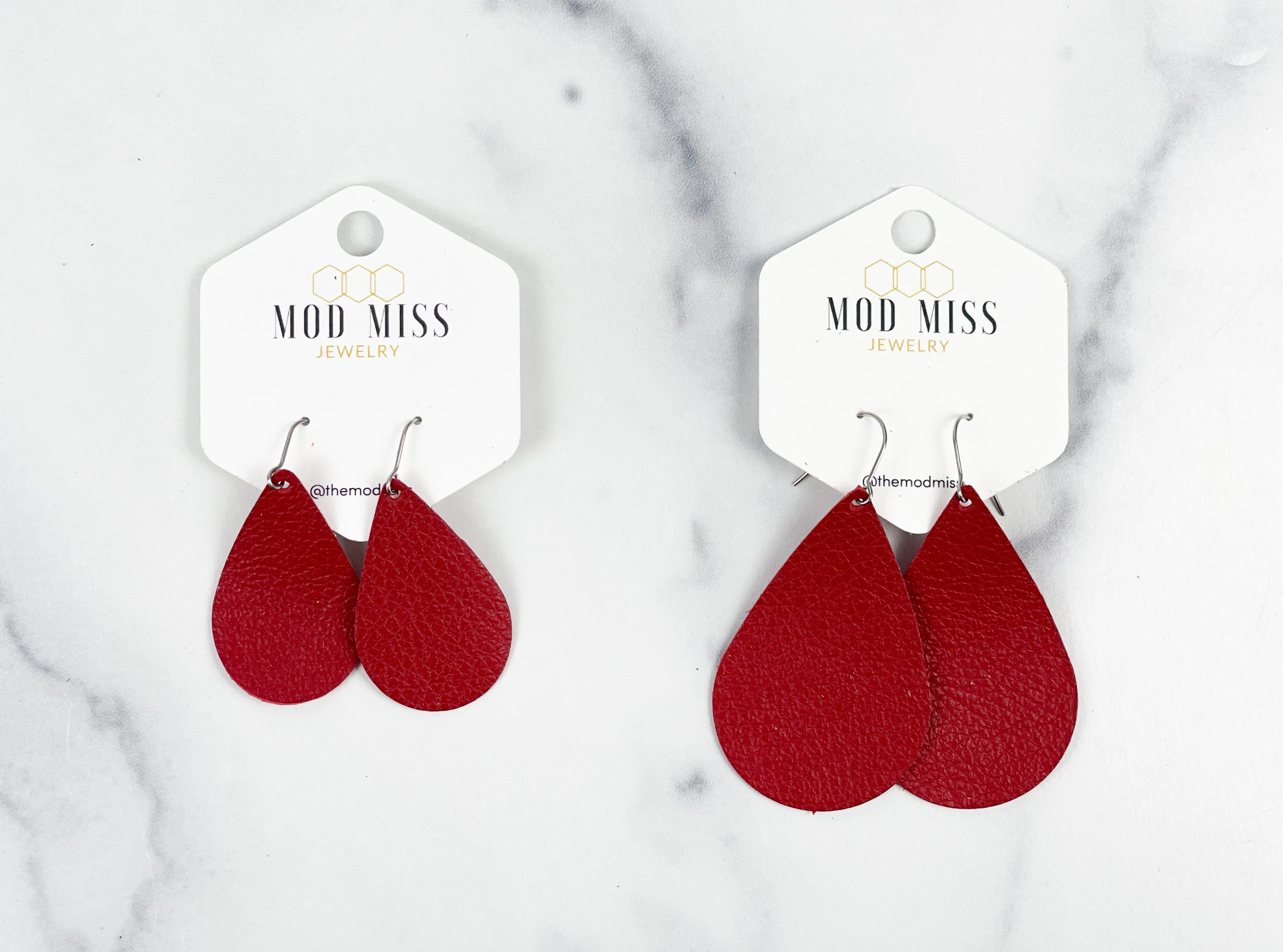 Leather Teardrop Earring Dark Red