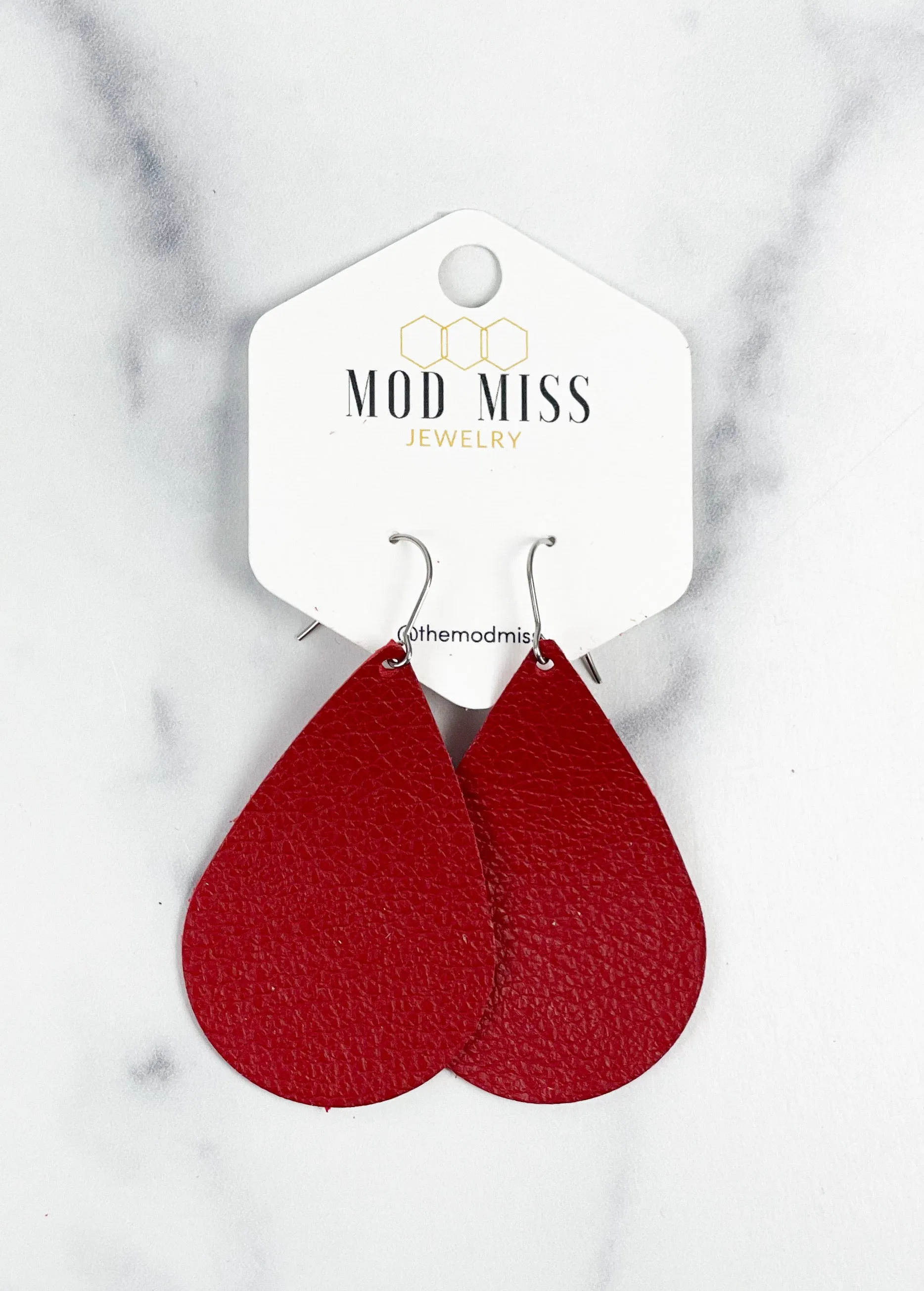 Leather Teardrop Earring Dark Red