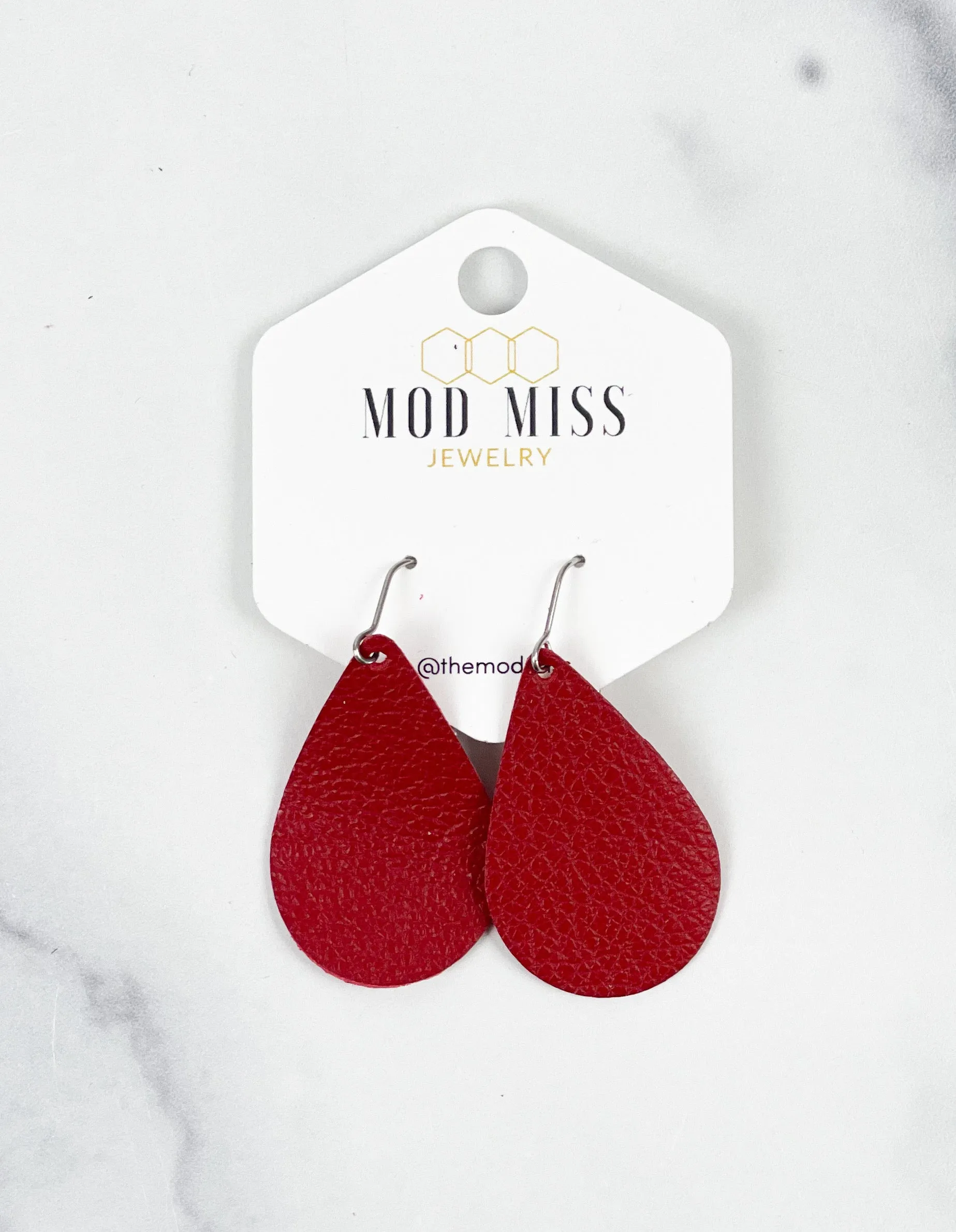 Leather Teardrop Earring Dark Red