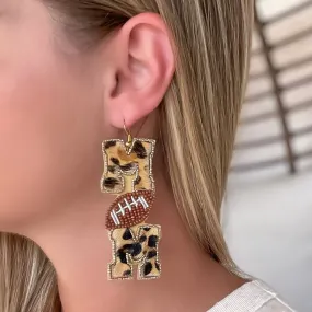 Leopard 'Mom' Football Beaded Dangle Earrings