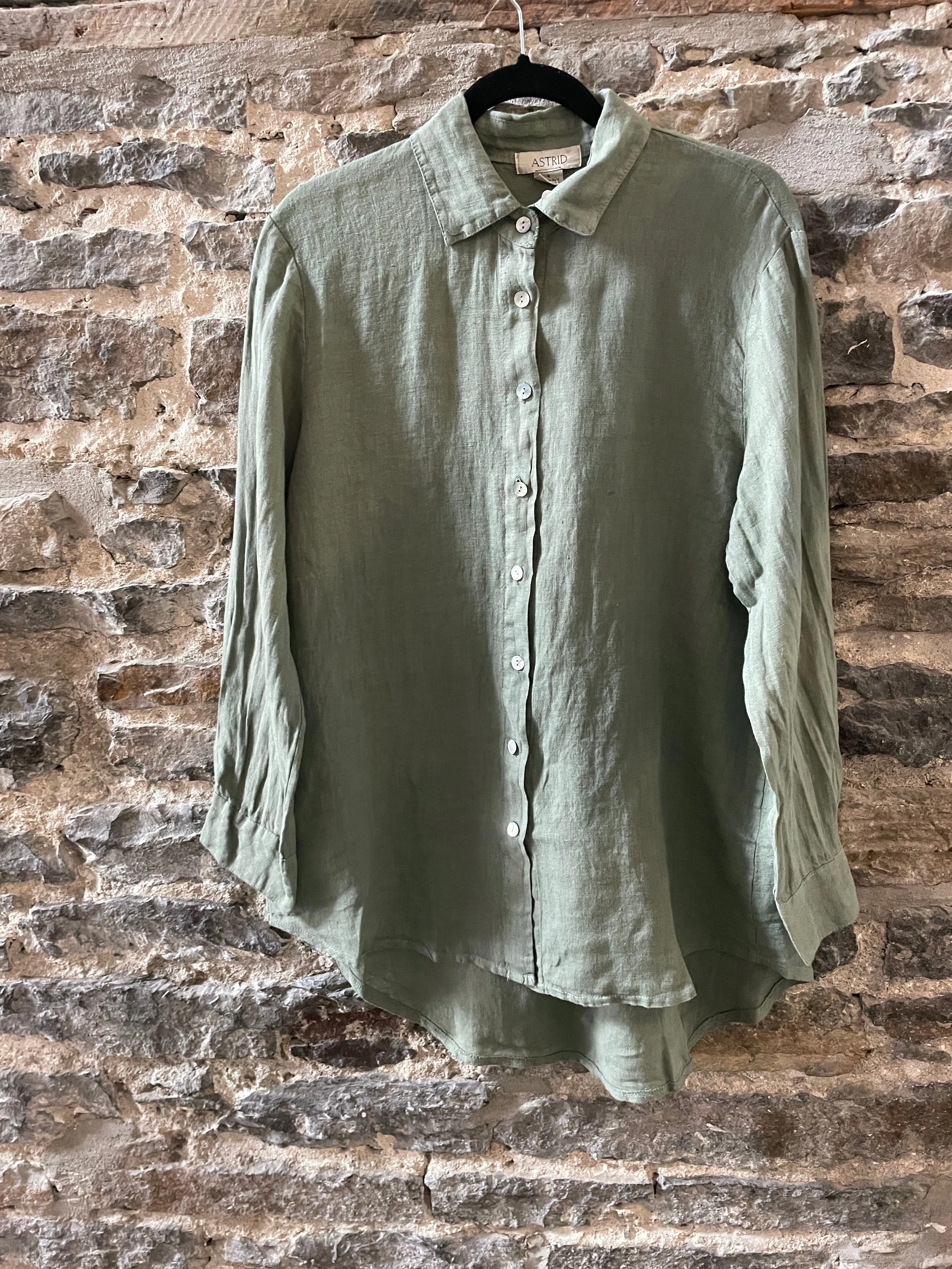 Linen Boyfriend Shirt- Khaki Green