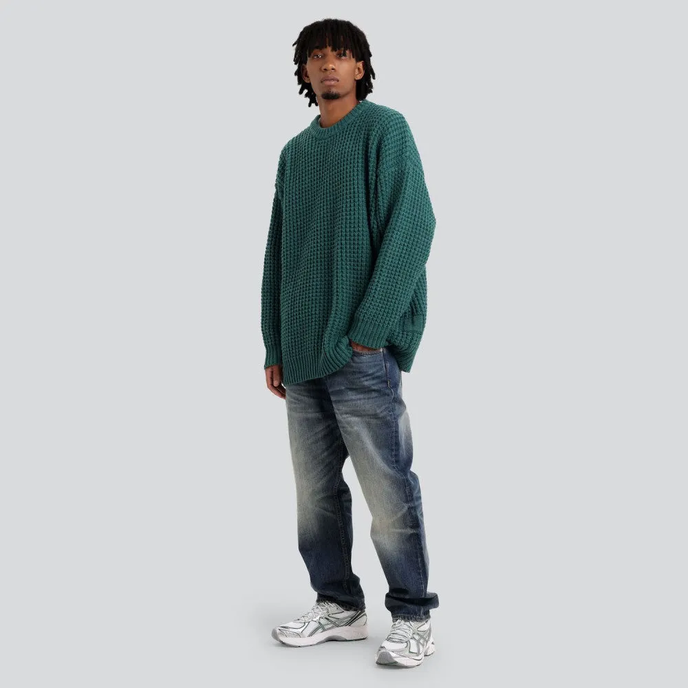 MADNESS MADNESS WAFFLE KNIT SWEATER-GREEN