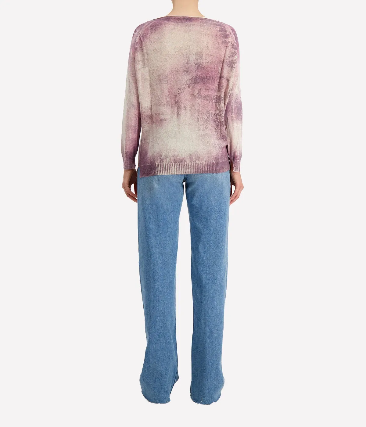 Marmo Effect Boat Neck Cashmere Pullover in Lavender