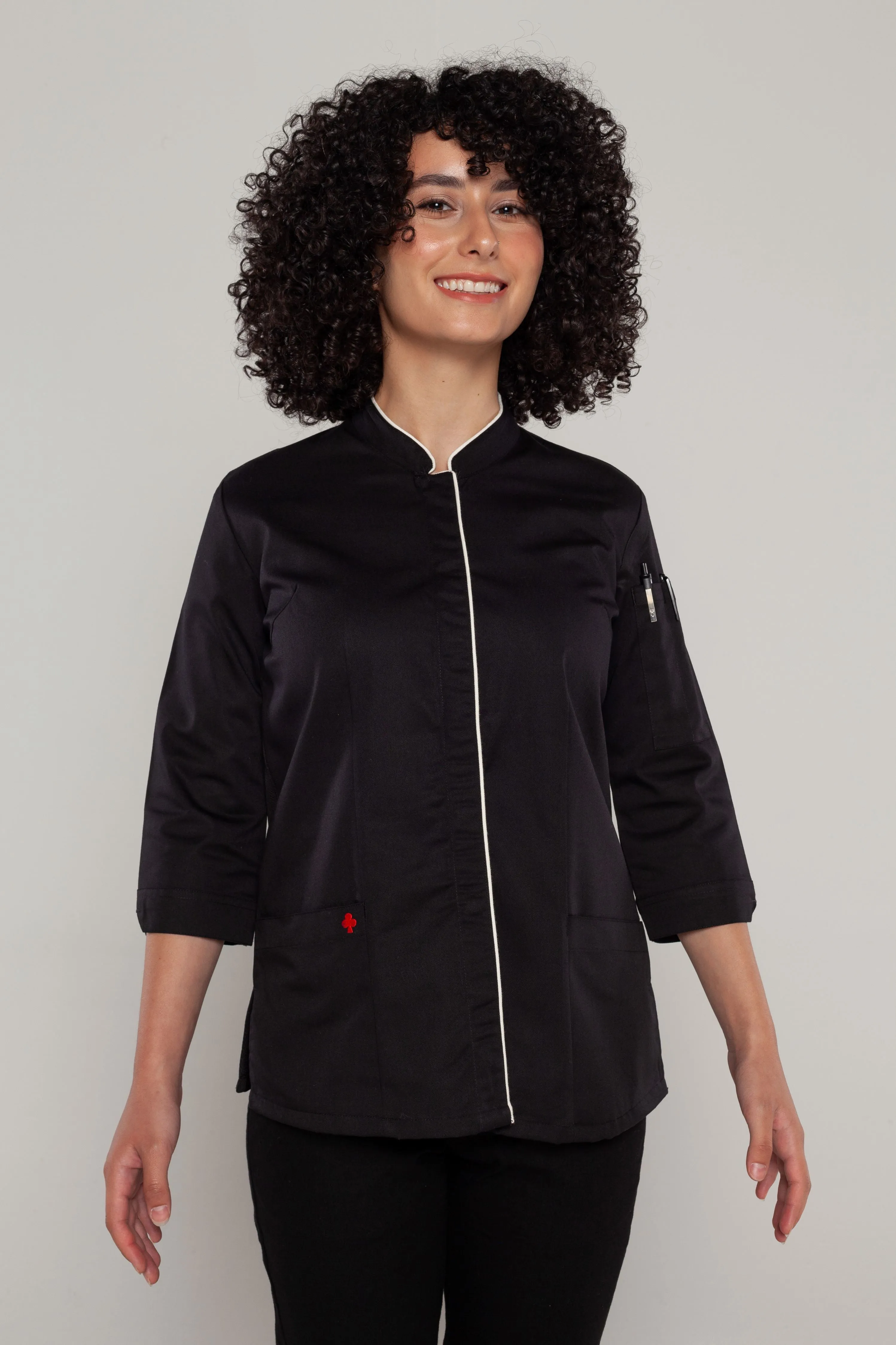 Mel 3/4 sleeves Black women's chef jacket