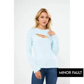 (Minor Fault) Light Blue Keyhole Rib Top