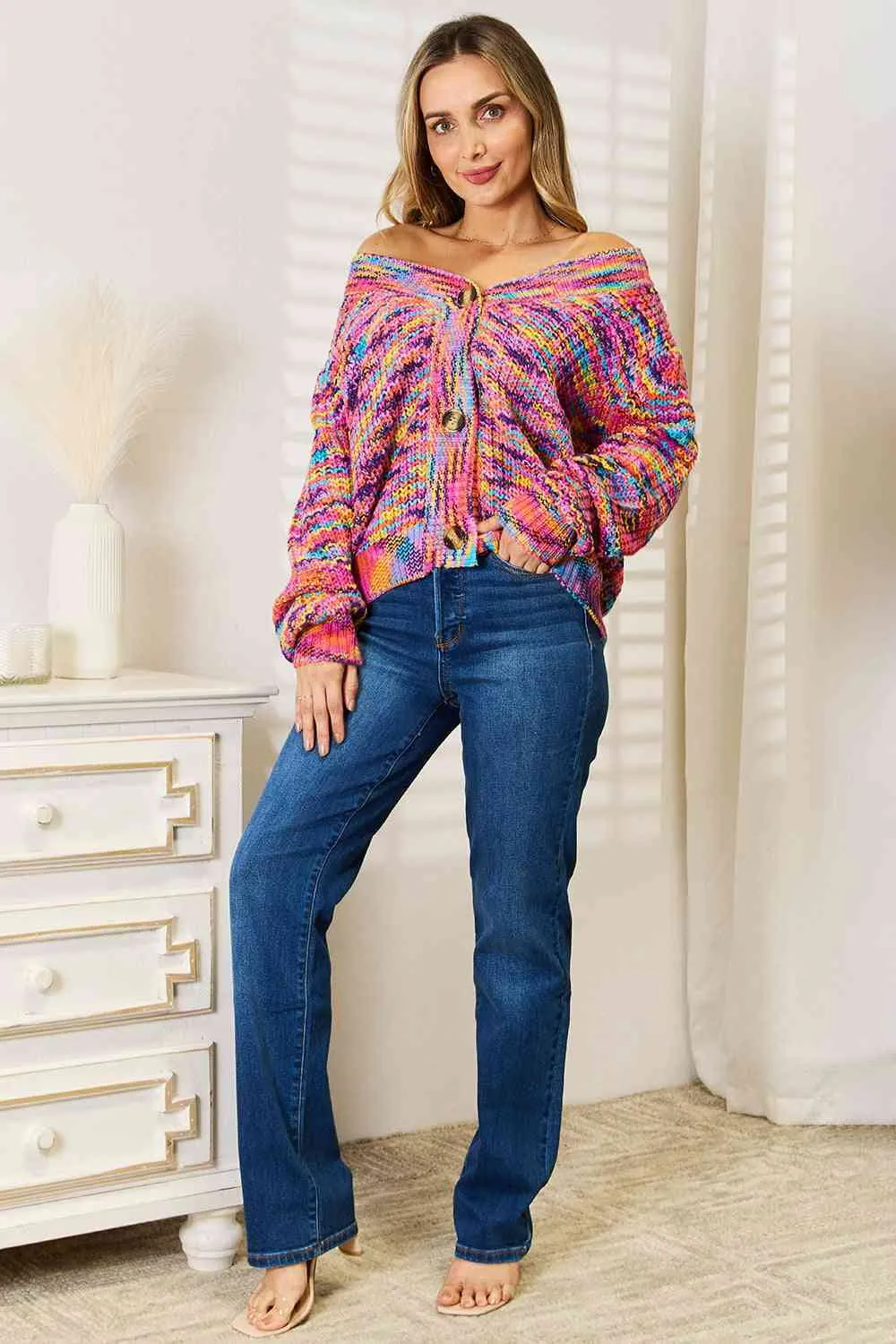 Multi Color V-Neck Long Sleeve Cardigan