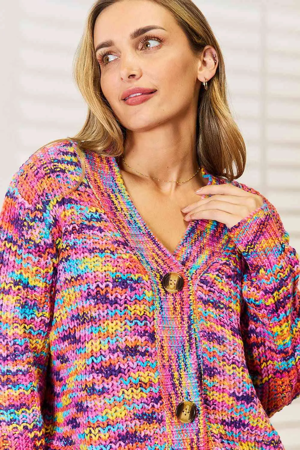 Multi Color V-Neck Long Sleeve Cardigan