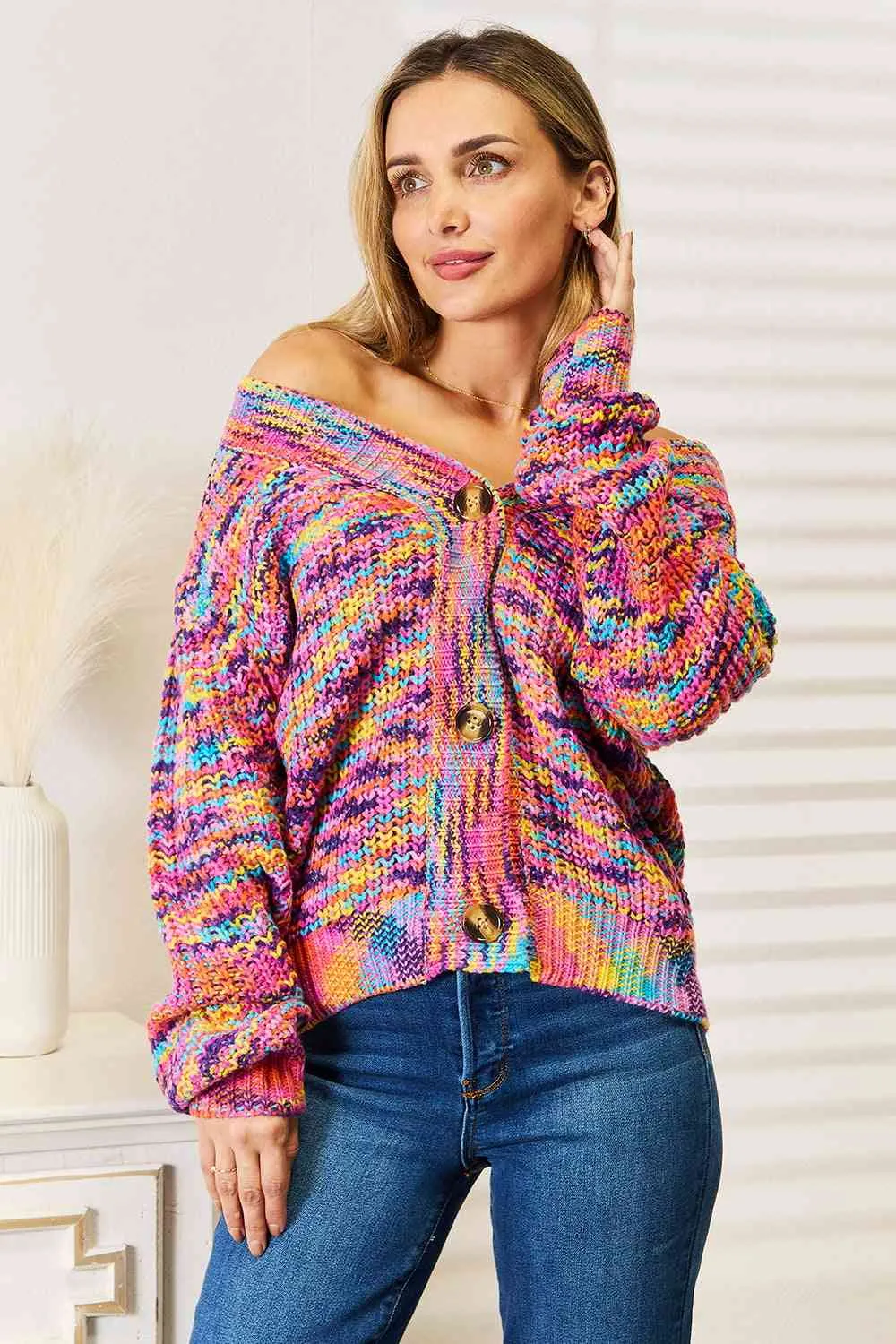 Multi Color V-Neck Long Sleeve Cardigan