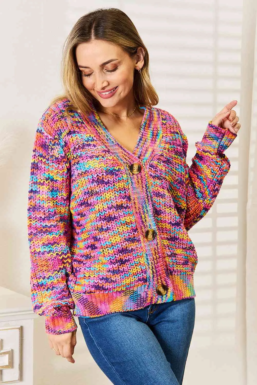 Multi Color V-Neck Long Sleeve Cardigan