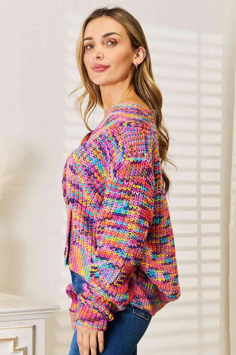 Multi Color V-Neck Long Sleeve Cardigan