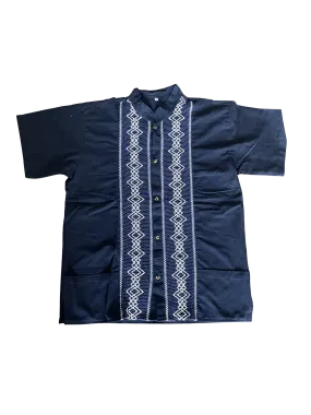 Navy Blue Guayabera Shirt