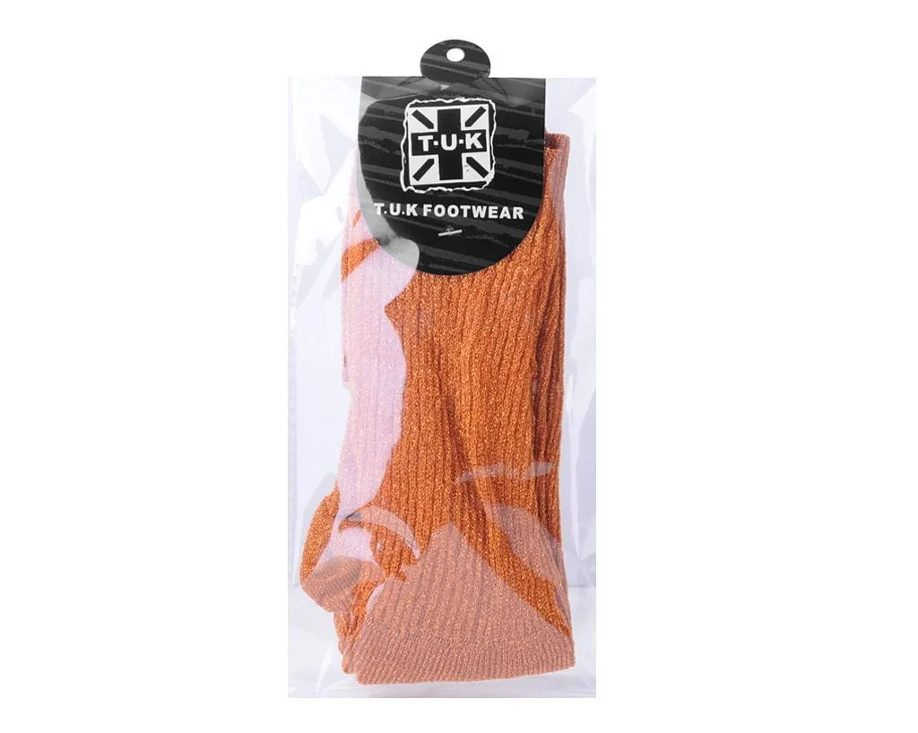 Orange Ribbed Glitter Sock