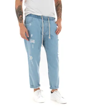 Pantaloni Jeans Uomo Regular Fit Denim Chiaro Pantalaccio Con Rotture Casual GIOSAL-P4083A