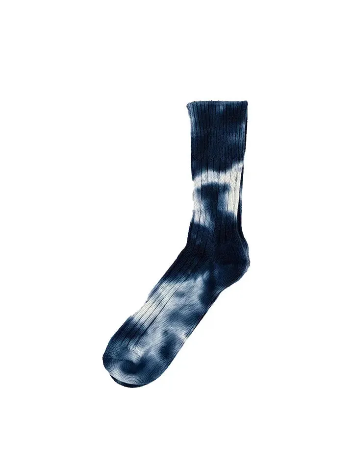 RoToTo Chunky Ribbed Tie Dye Crew Socks Navy / White