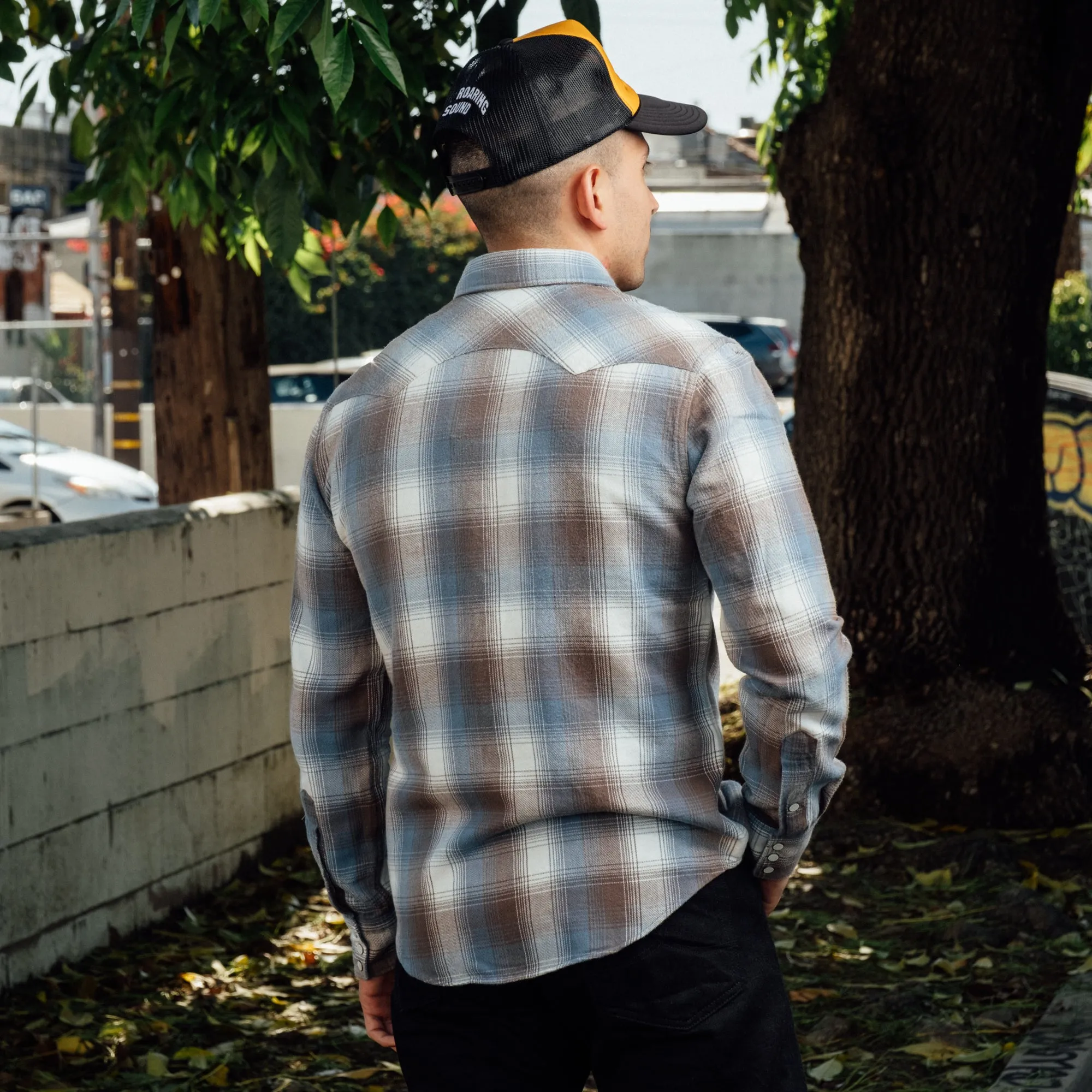 RRL Plaid Twill Western Workshirt Blue Multi