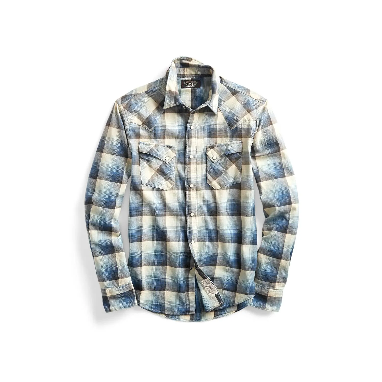 RRL Plaid Twill Western Workshirt Blue Multi