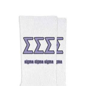 Sigma Sigma Sigma Sorority Crew Socks with Name and Letters in Sorority Colors