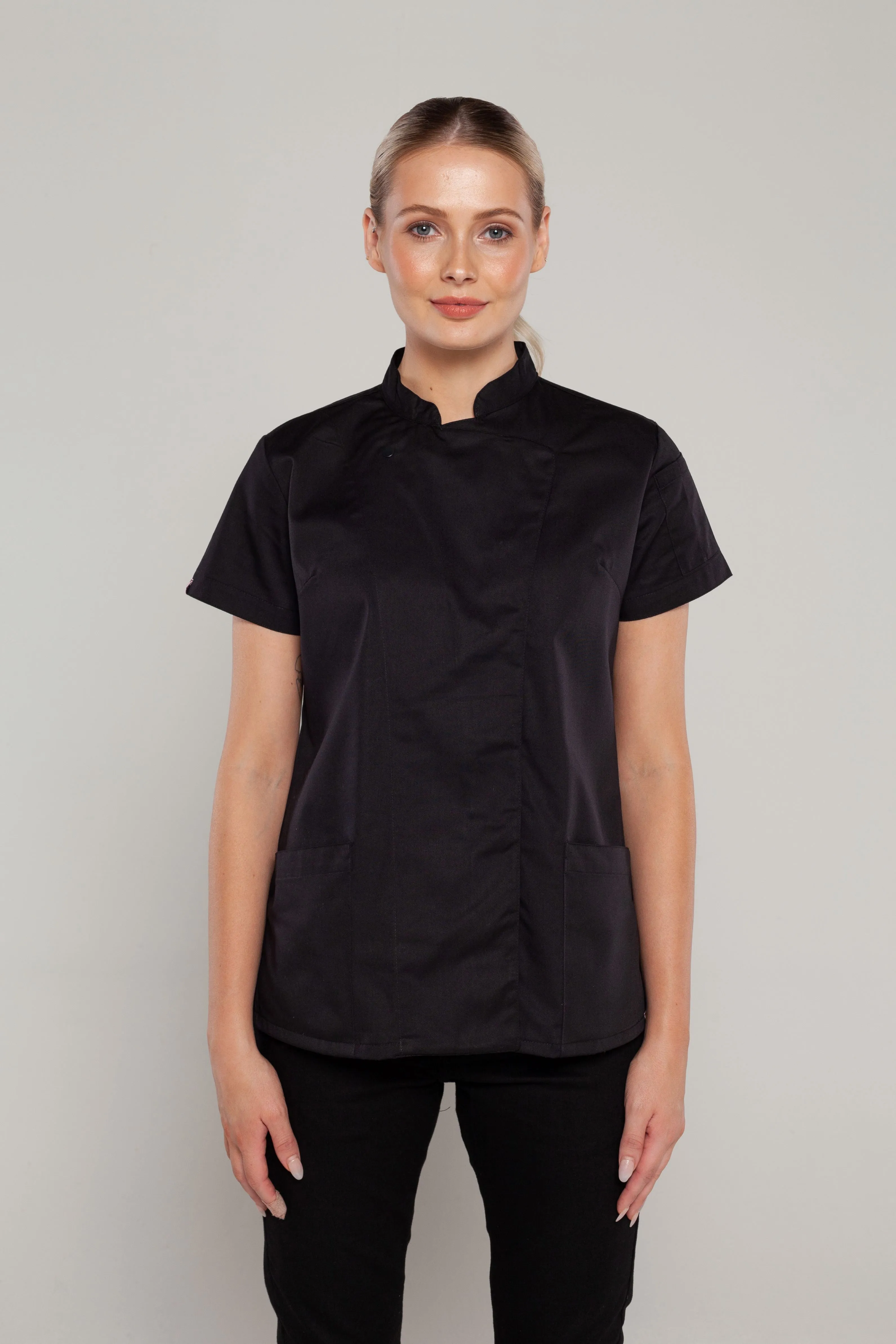 Sophia short sleeves Black women's chef jacket