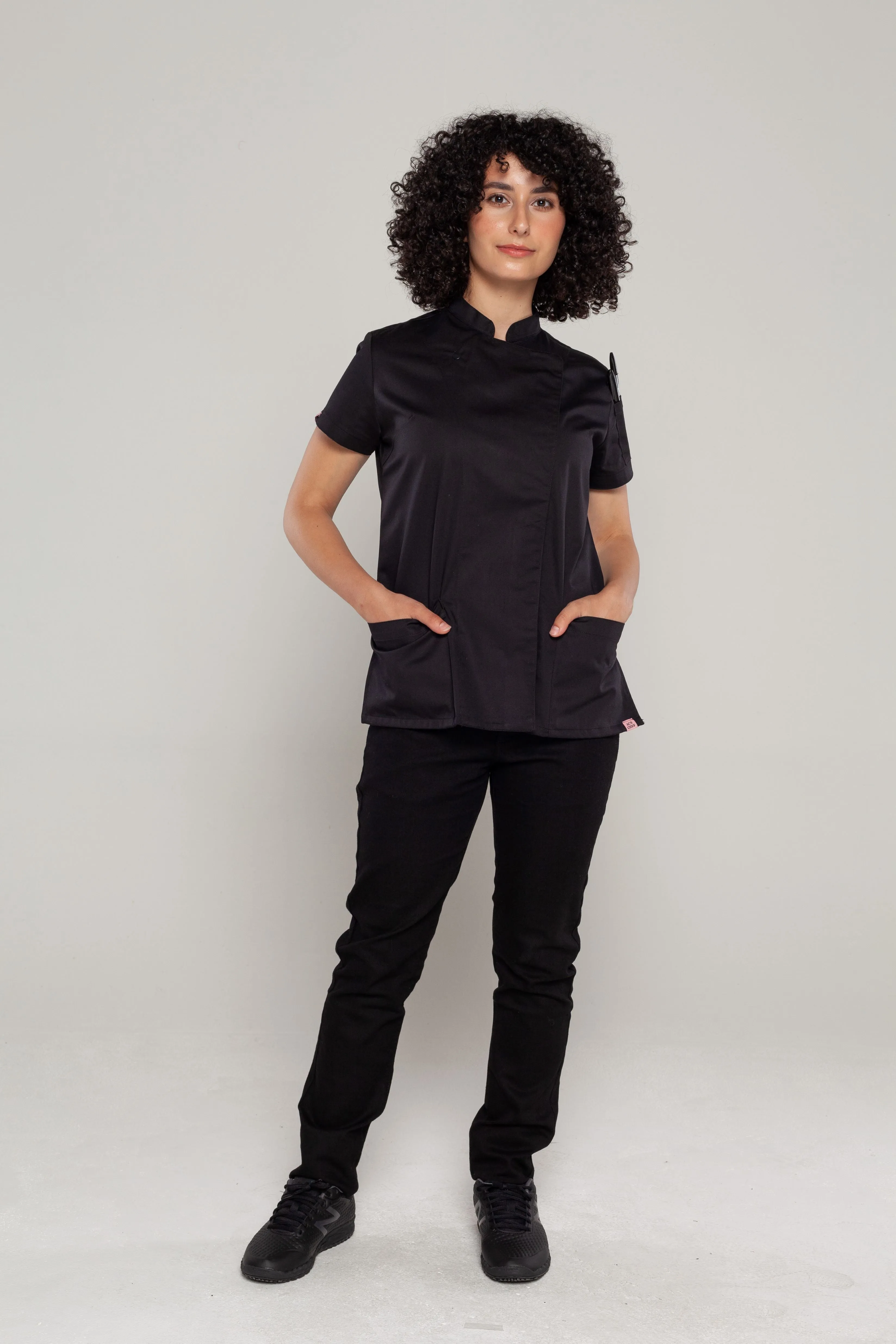 Sophia short sleeves Black women's chef jacket