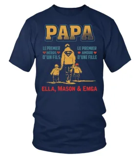 Teeshirt Premium Homme, Cadeau Personnalisé Fête des Père, Super Papa, Le premier Héro D'un Fils, Le Premier Amour d'Une Fille - CTS23052201