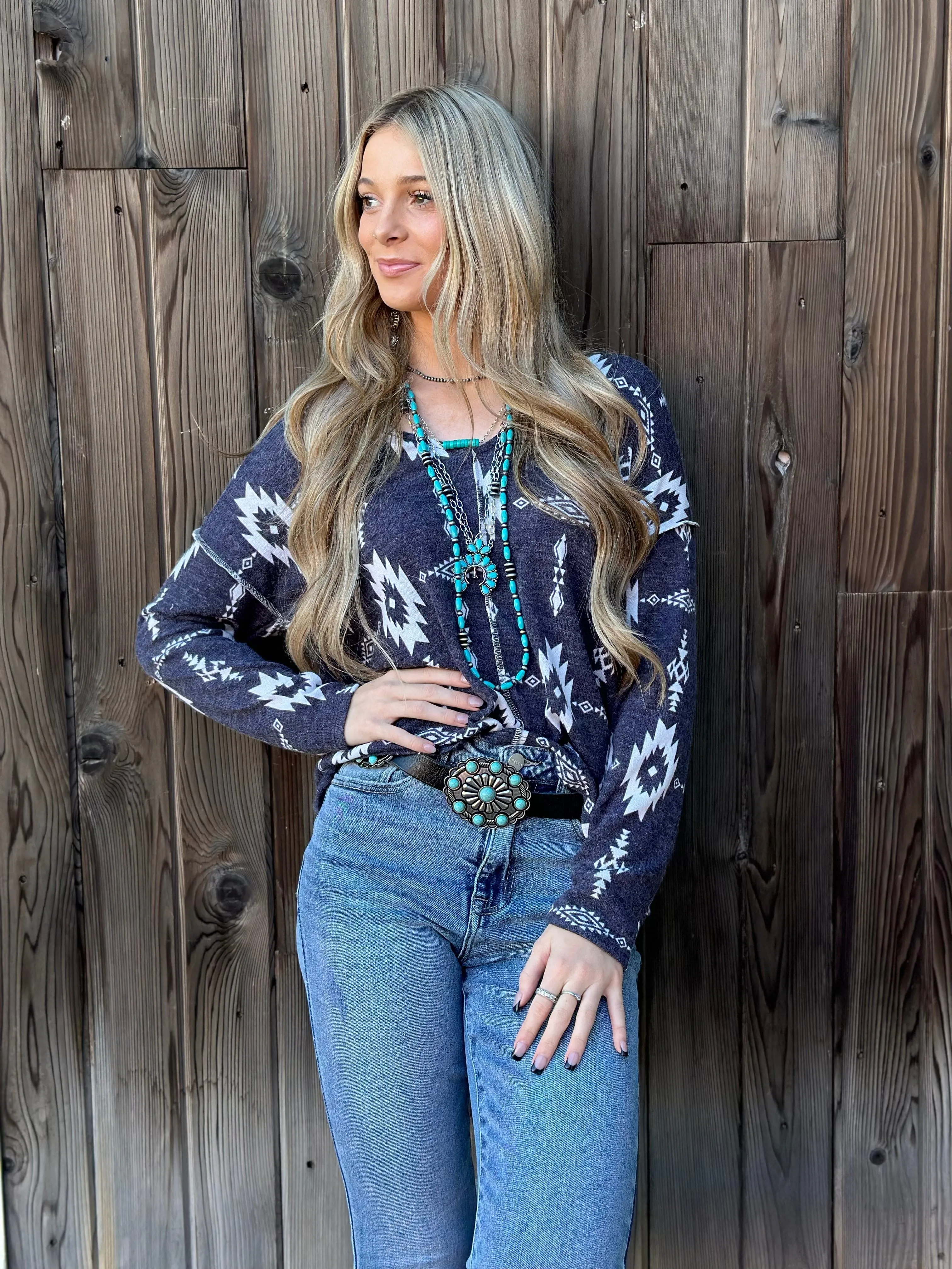 The New Charcoal Alamo Aztec V Neck Sweater